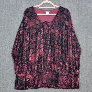 Vtg Y2K 90s Venus Top Women 1X Berry Black Velvet Burnout Whimsigoth Renaissance